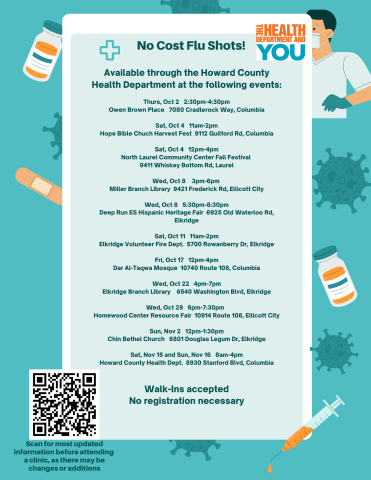 A list of Howard County Health Department Flu Vaccine Clinics